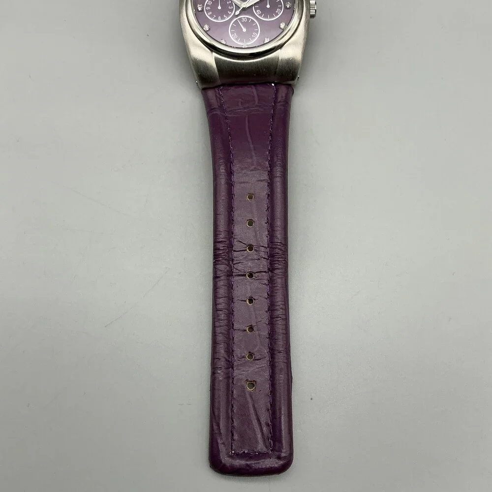 Joan Rivers Classics Women Watch 38mm Silver Tone Purple Leather New Battery